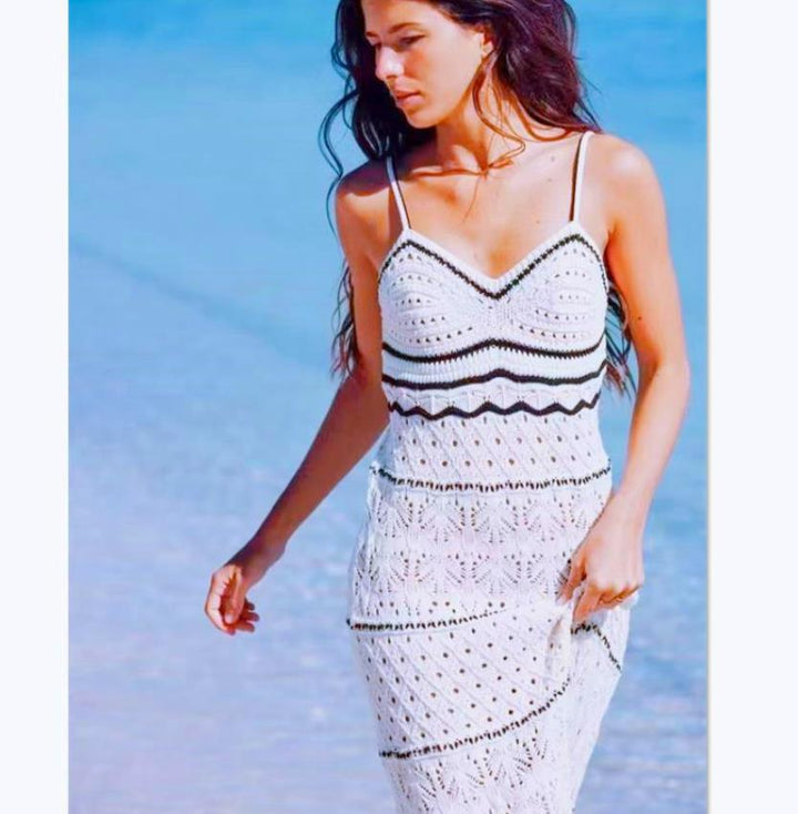 Damen Häkel-Maxikleid mit fließendem Schnitt und raffinierten Details Drune