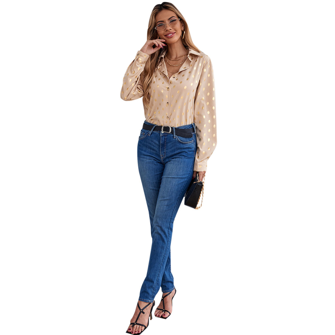 Damen elegante Bluse mit zartem Metallic-Druck und schimmerndem Finish Drune