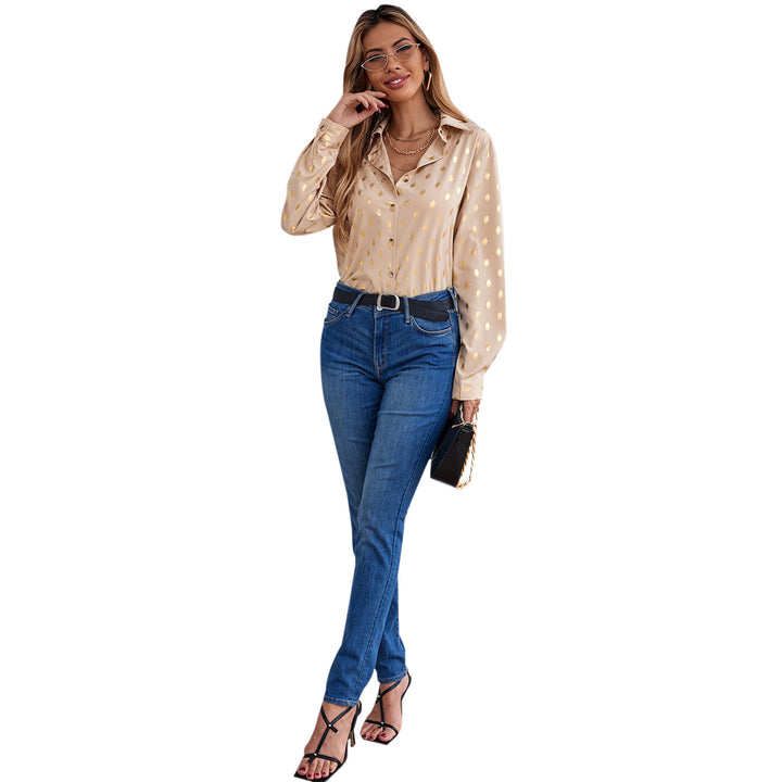 Damen elegante Bluse mit zartem Metallic-Druck und schimmerndem Finish Drune