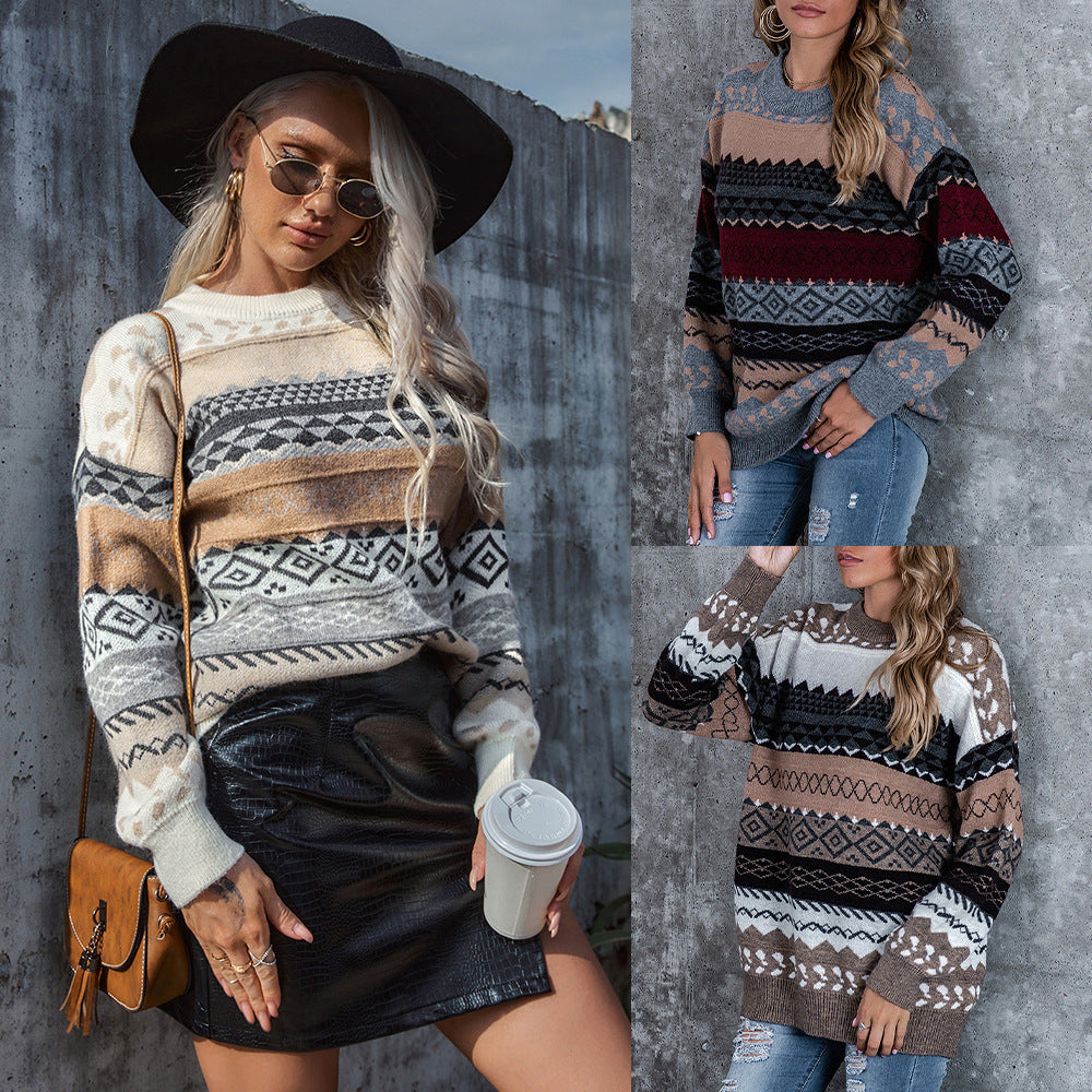 Damen Grobstrickpullover mit grafischem Muster und lässiger Passform Drune