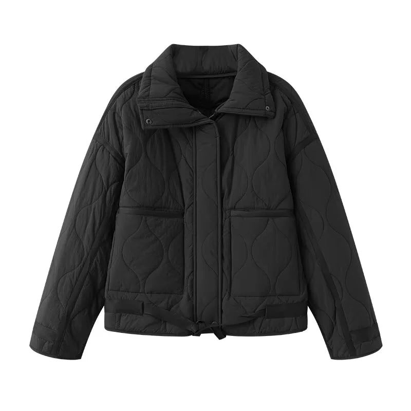 Damen nan gesteppte Boxy-Übergangsjacke mit Tunnelzugsaum, Stehkragen und aufgesetzten Taschen Drune