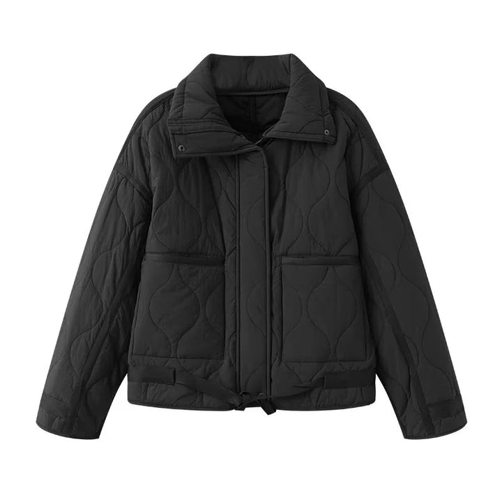 Damen nan gesteppte Boxy-Übergangsjacke mit Tunnelzugsaum, Stehkragen und aufgesetzten Taschen Drune