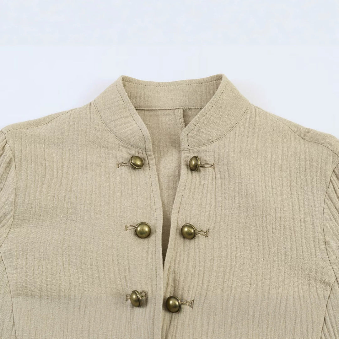 Damen Strukturierte Stehkragen-Jacke mit dekorativen Metallknöpfen Drune