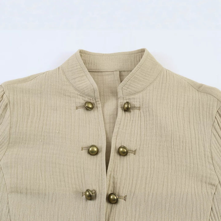 Damen Strukturierte Stehkragen-Jacke mit dekorativen Metallknöpfen Drune