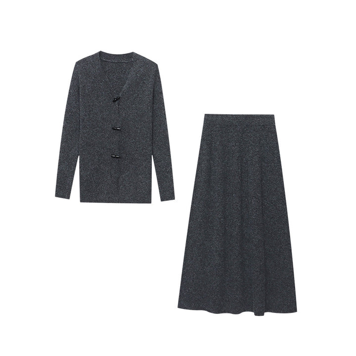 Damen elegantes Long-Strickkleid mit feinen Knopfdetails Drune