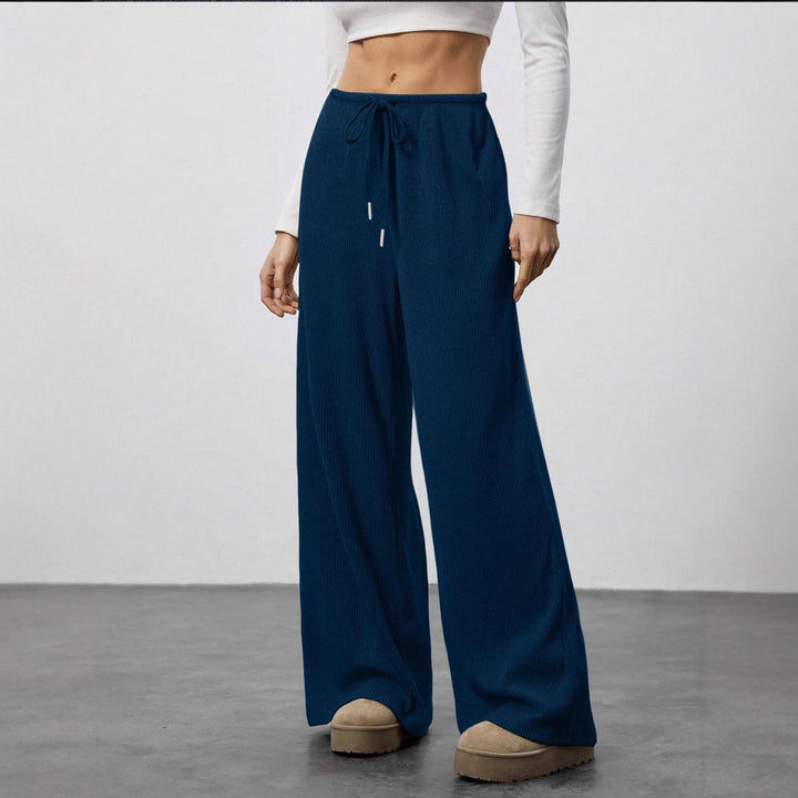 Damen Weiche Rippstrick Loungehose mit weitem Bein und Kordelzug Drune
