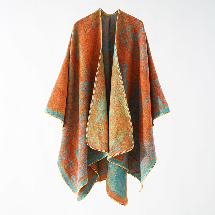 Damen Jacquard‑Strickcape mit strukturierter Weboptik und offener Front Drune