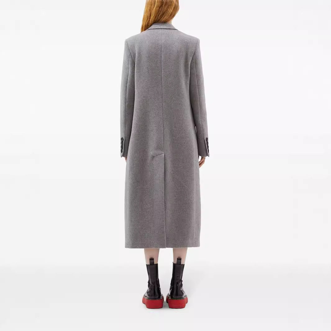 Damen Maxilanger Einreihiger Longcoat im minimalistischen Tailoring mit Pattentaschen Drune