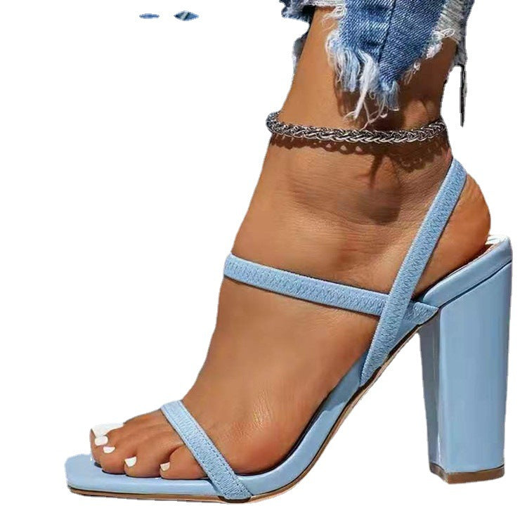 Damen elegante High Heel Sandalen mit modischem Blockabsatz und feinen Riemchen Drune