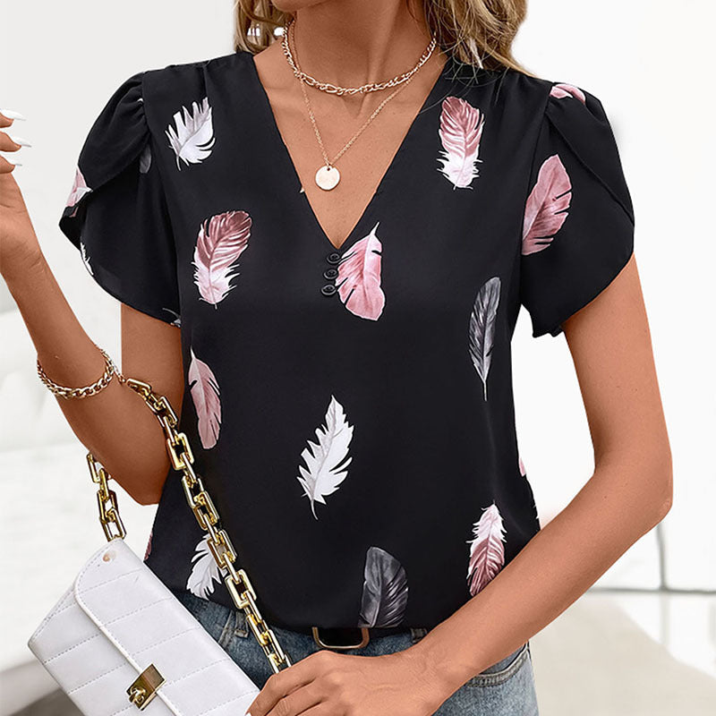 Damen Bluse mit romantischen Federmuster und Puffärmeln Drune