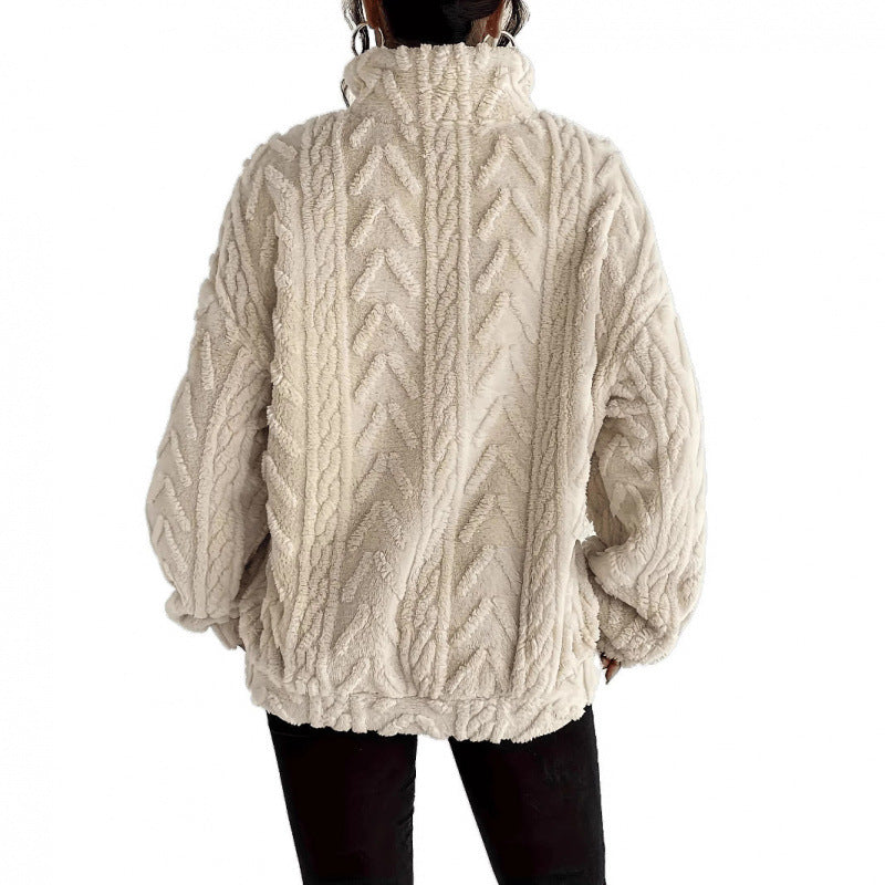 Damen kuscheliger Fleece-Pullover mit hochgeschlossenem Kragen und Reißverschluss Drune