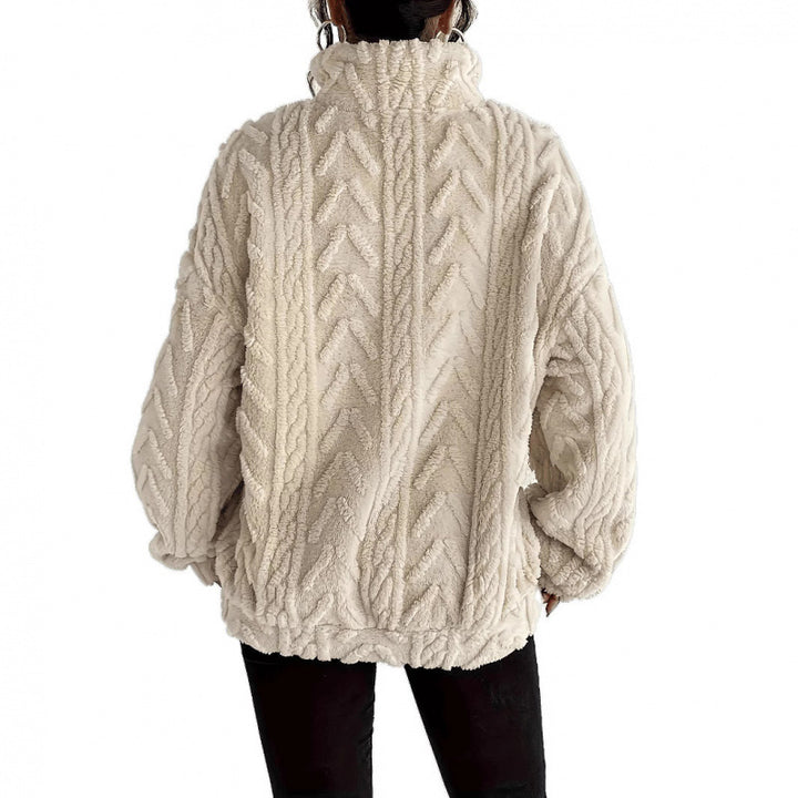 Damen kuscheliger Fleece-Pullover mit hochgeschlossenem Kragen und Reißverschluss Drune