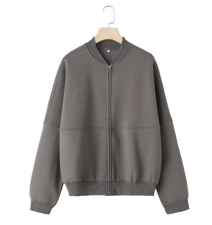 Damen 300+ minimalistische Oversize‑Bomberjacke mit durchgehendem Reißverschluss und gerippten Bündchen Drune