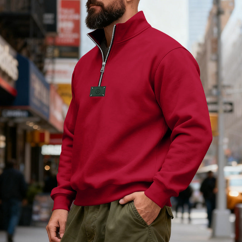 Herren nan hochgeschlossener Quarterzip-Sweatshirt aus schwerem Baumwollfleece mit Stehkragen Drune