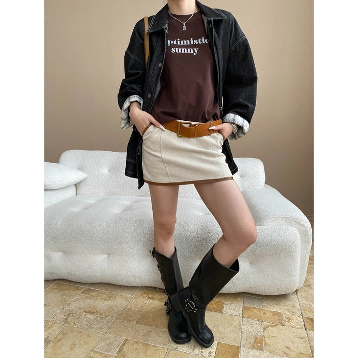 Damen lässige Jeansjacke im Vintage-Stil mit aufgesetzten Taschen und Druckknöpfen Drune
