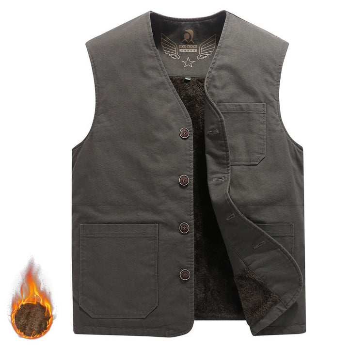 Herren Ärmellose Canvas‑Teddyweste mit wärmender Fleece‑Innenlage und aufgesetzten Taschen Drune
