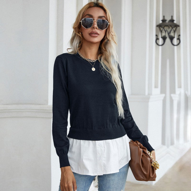 Damen Strickpullover mit eingearbeitetem Blusenbesatz und Doppel-Layer-Optik Drune