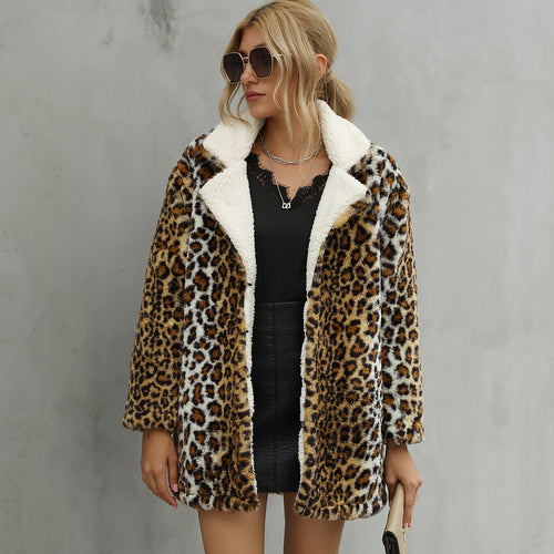 Damen Kuscheliger Leopardenfellmantel Drune