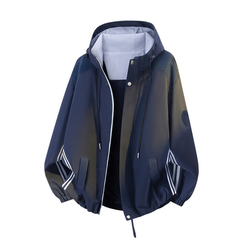 Herren Sportlich-urbane Oversize Windbreaker-Jacke mit Kapuze, reflektierenden Einsatzstreifen und elastischem Saum Drune