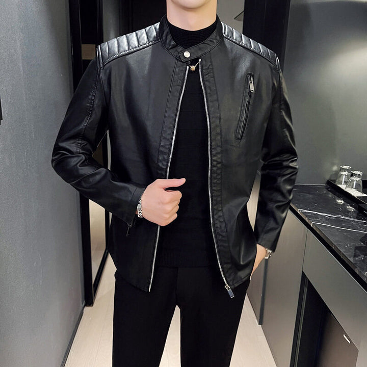 Herren Elegante Lederjacke mit Stehkragen Drune