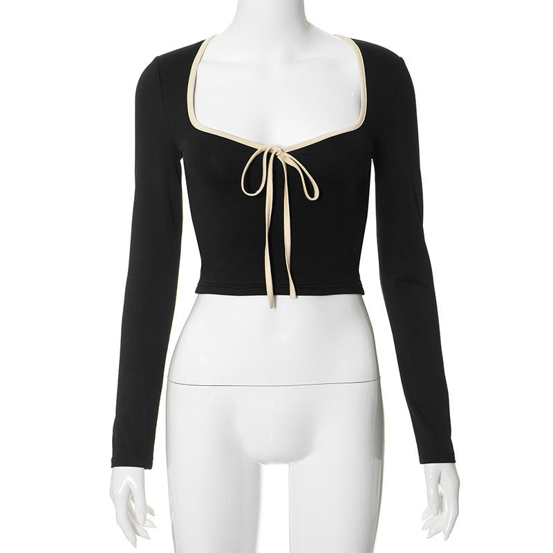 Damen cropped T-Shirt mit dekorativem Bindeband Drune