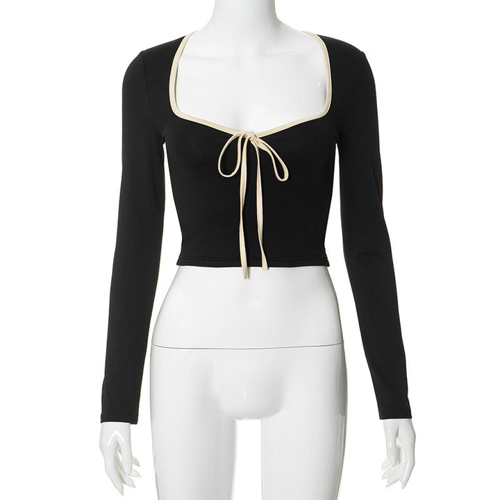 Damen cropped T-Shirt mit dekorativem Bindeband Drune