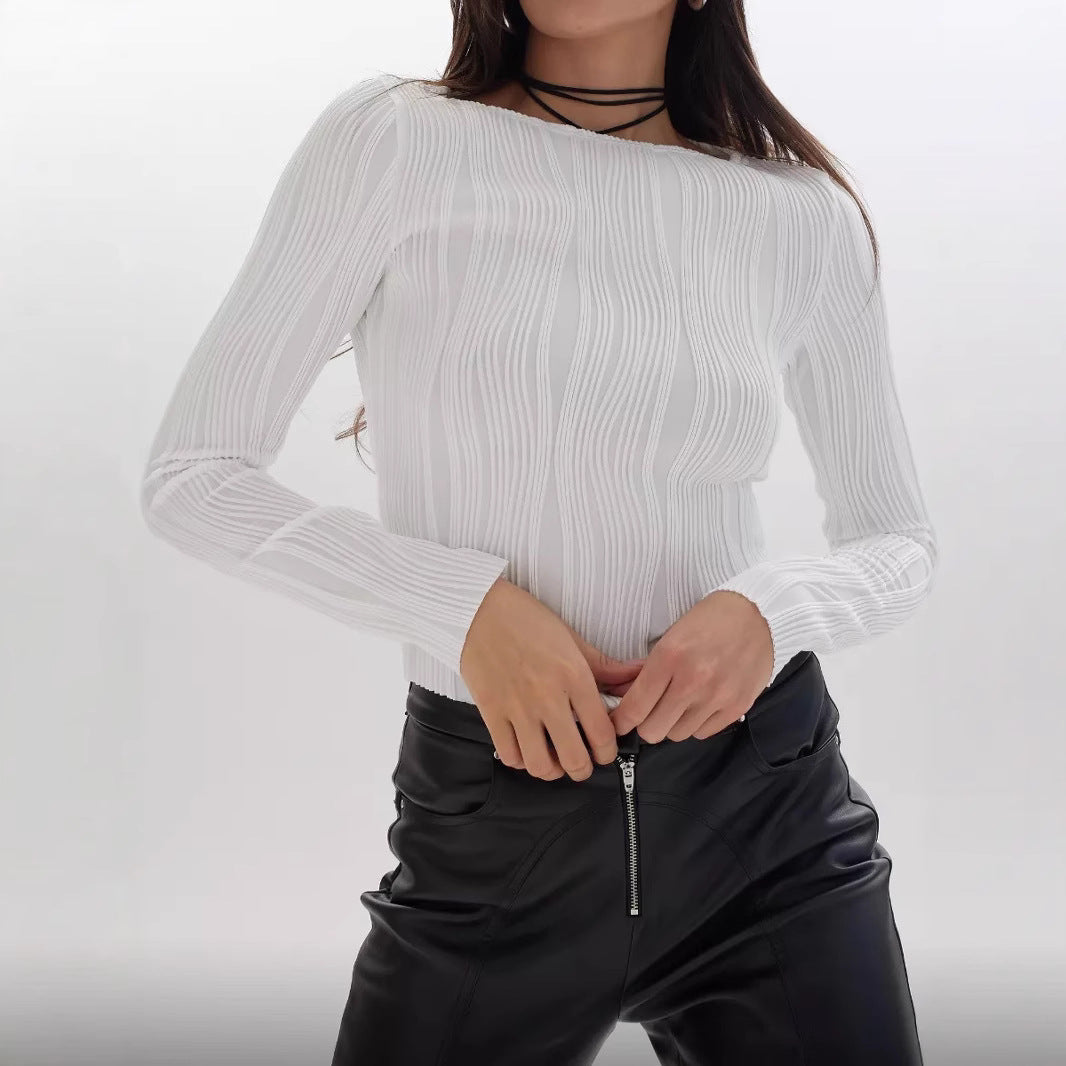 Damen Langarmshirt mit elegantem Rippenmuster Drune