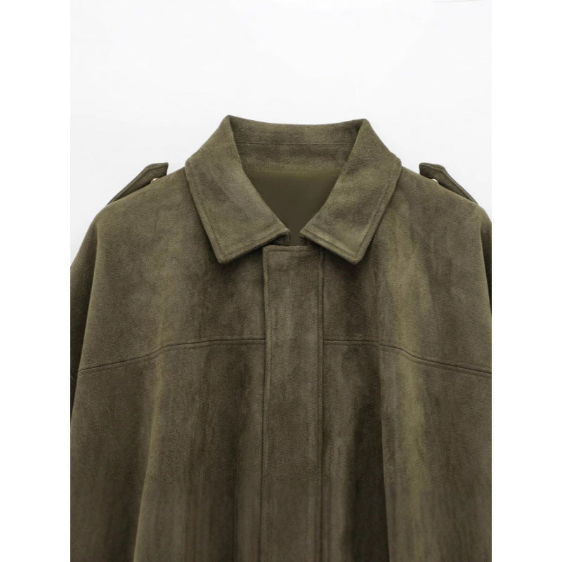 Damen modische Oversize-Jacke mit verstecktem Bund und Schulterdetails Drune