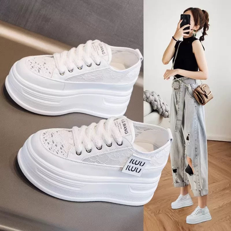 Damen Chunky Plateausneaker mit atmungsaktiver Mesh-Oberfläche und modischer Schnürung Drune