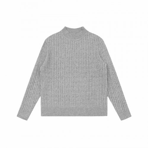 Unisex Oversize Zopfmuster-Pullover mit kurzem Stehkragen und geripptem Saum Drune