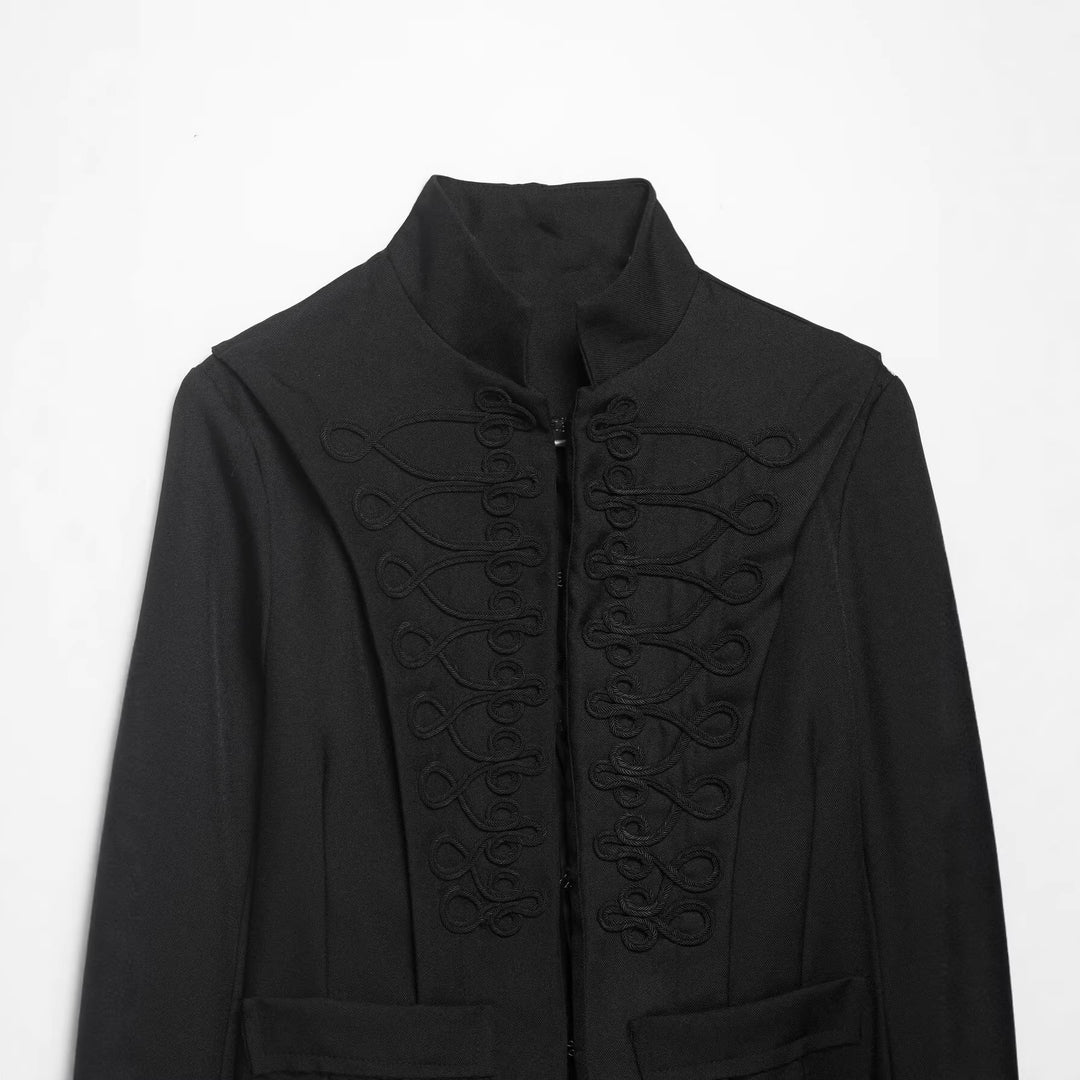 Damen Cropped‑Militärblazer mit Stehkragen, dekorativen Schlaufen und fransigem Saum Drune