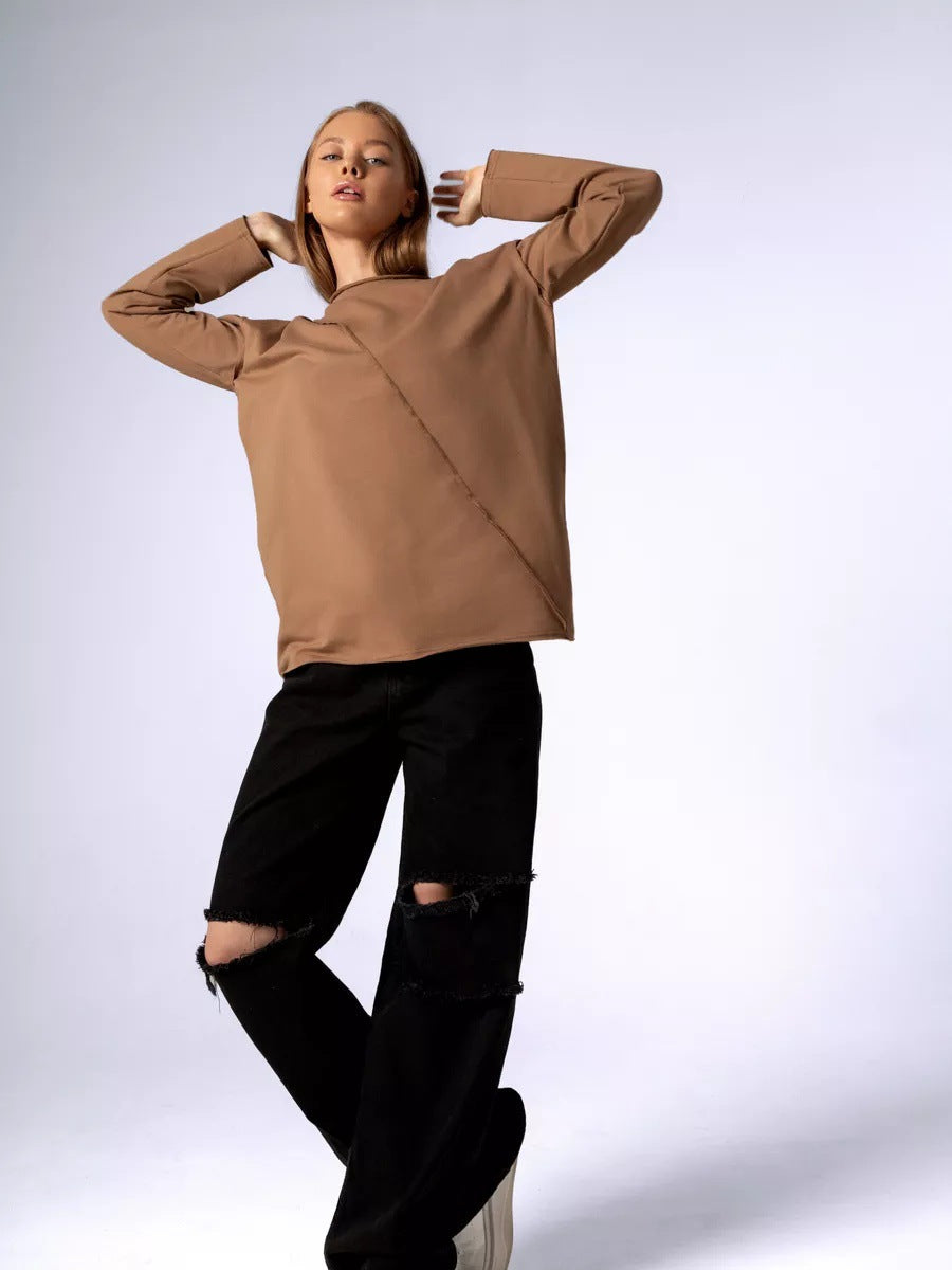 Damen Oversized Longsleeve mit schräger Naht und überschnittenen Schultern Drune