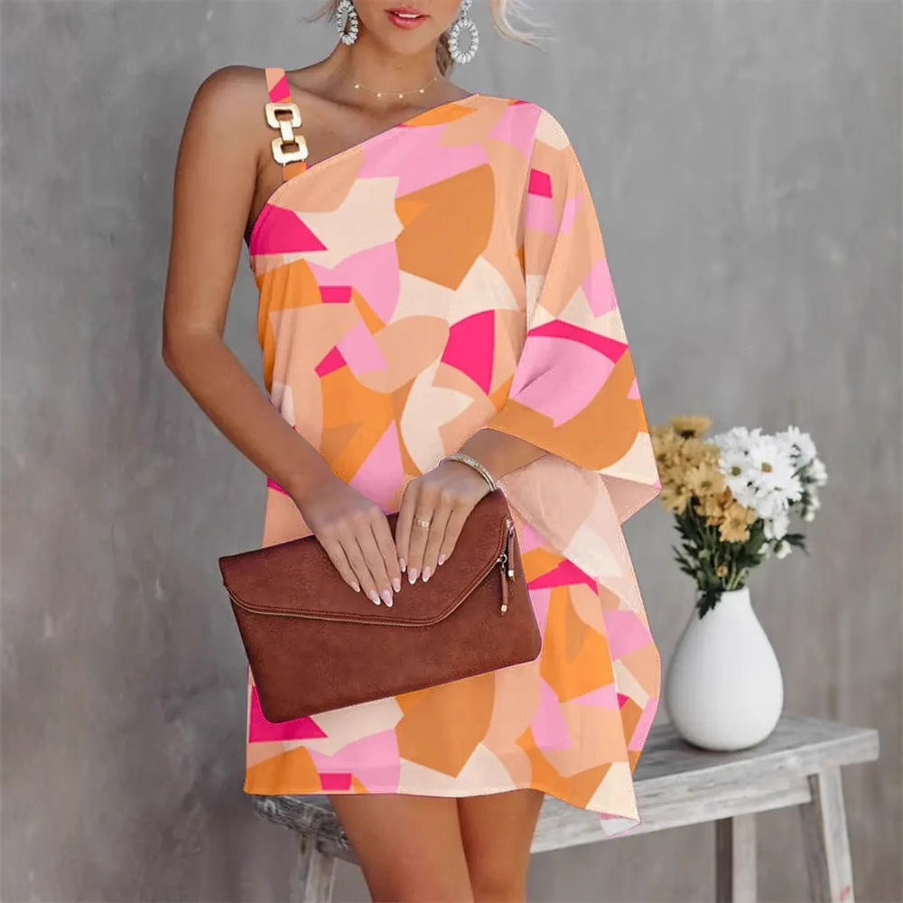 Damen asymmetrisches Minikleid mit dekorativem Schulterdetail und elegantem Design Drune