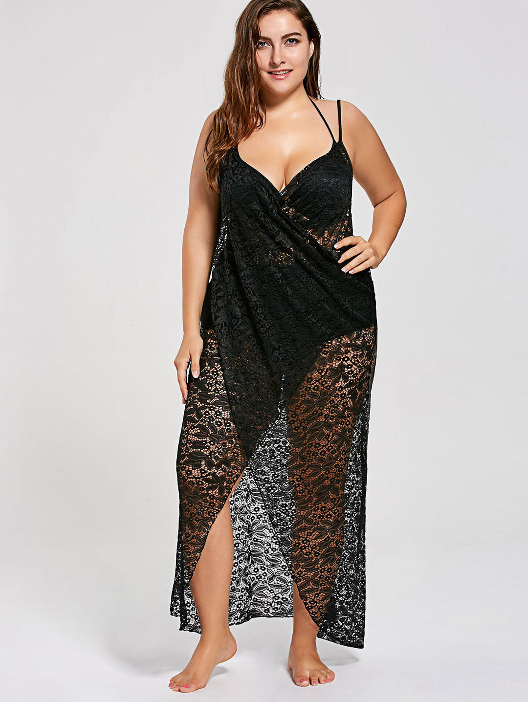 Damen eleganter durchsichtiger Spitzen-Strandüberwurf Drune