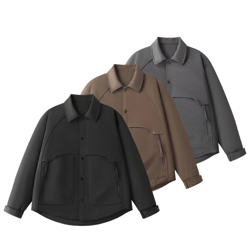 Herren Gepolsterte Hemdjacke mit abgerundetem Saum, Reißverschluss-Taschen und Druckknopf-Leiste Drune