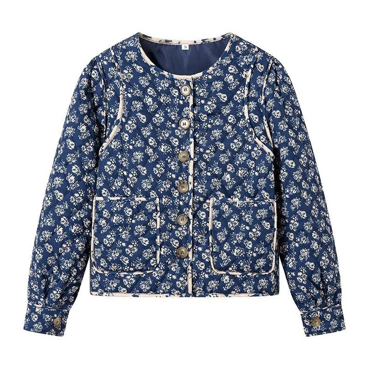 Damen Steppjacke mit floralem Allover‑Muster, rundem Ausschnitt und aufgesetzten Taschen Drune