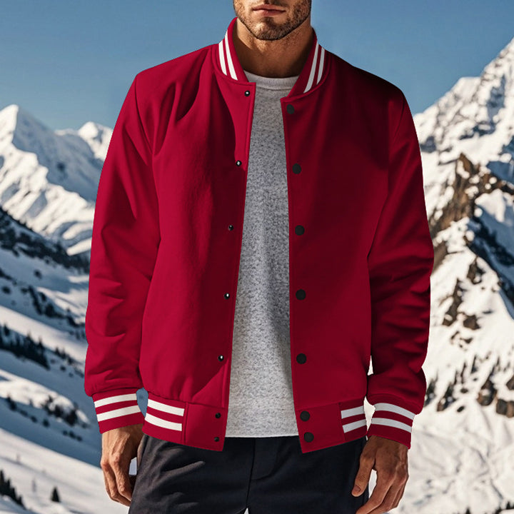 Herren sportliche Collegejacke im Vintage-Stil mit breitem Kragen und Druckknopfverschluss Drune