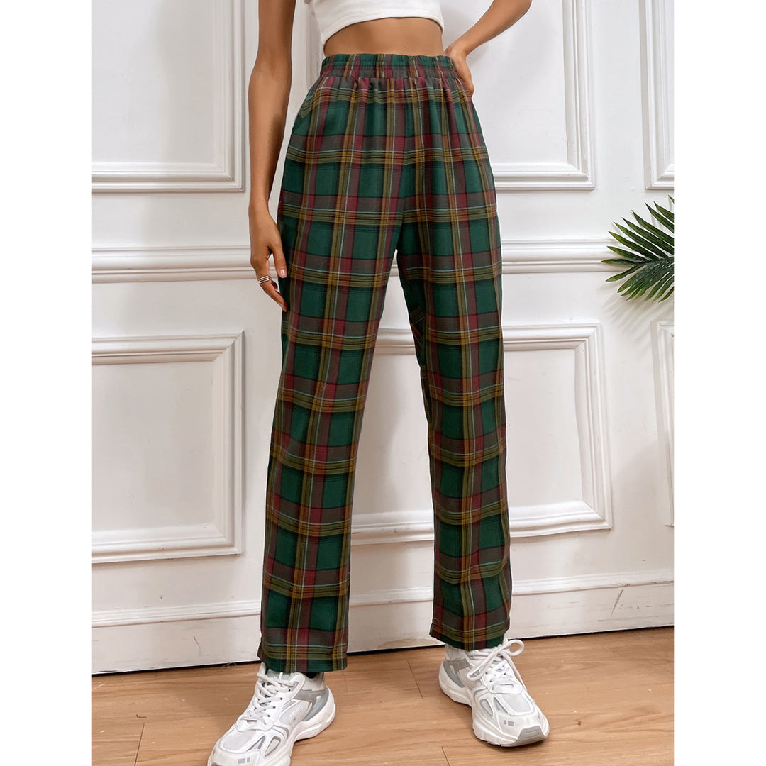 Damen lässige Karohose mit elastischem Bund und schmalem Schnitt Drune