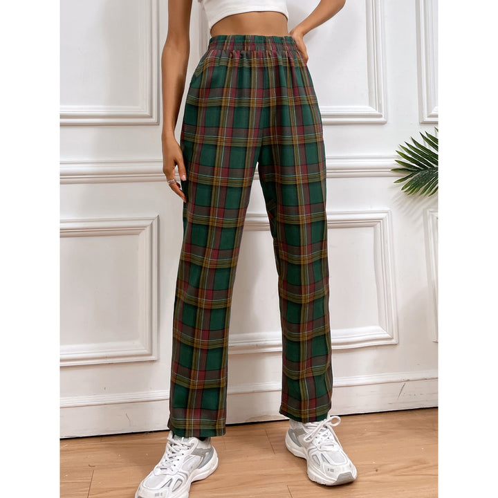 Damen lässige Karohose mit elastischem Bund und schmalem Schnitt Drune