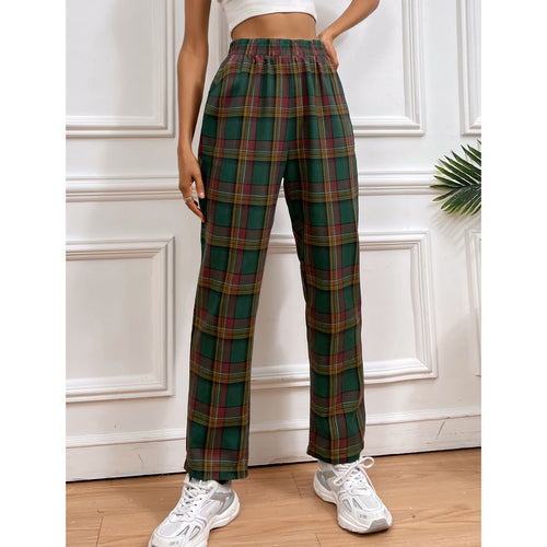Damen lässige Karohose mit elastischem Bund und schmalem Schnitt Drune