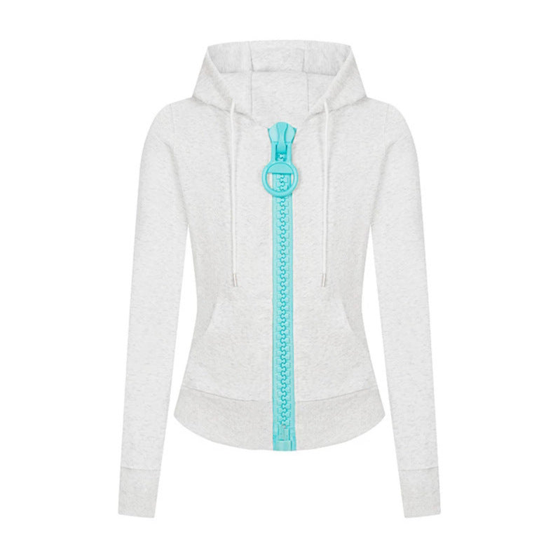 Damen Kapuzen-Sweatjacke mit markantem Zierreißverschluss und Kängurutasche Drune