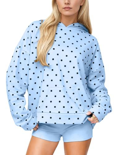 Damen Gepunkteter Oversize-Kapuzenpullover mit Kängurutasche Drune