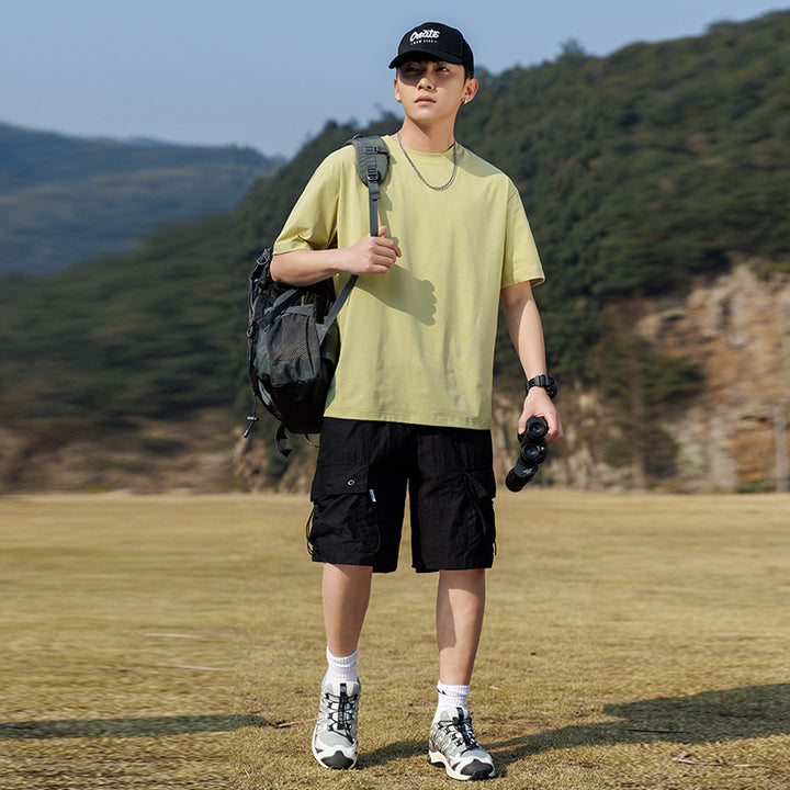 Herren Oversize-T‑Shirt aus schwerem Baumwolljersey mit weitem Schnitt und verstärktem Rundhals Drune