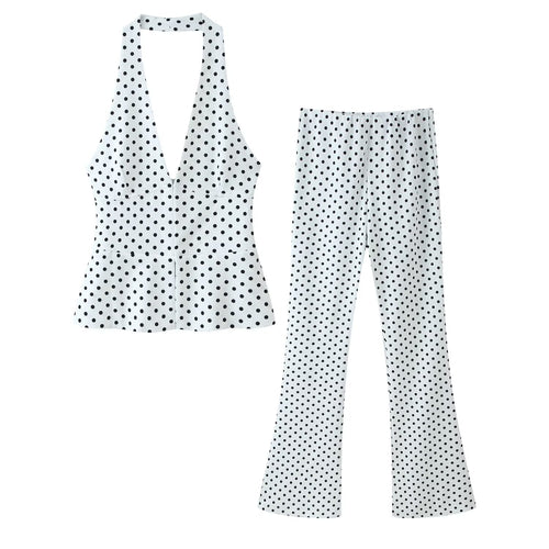 Damen Hochtaillierte Flare-Hose mit Gummibund und Polka-Dot-Print Drune