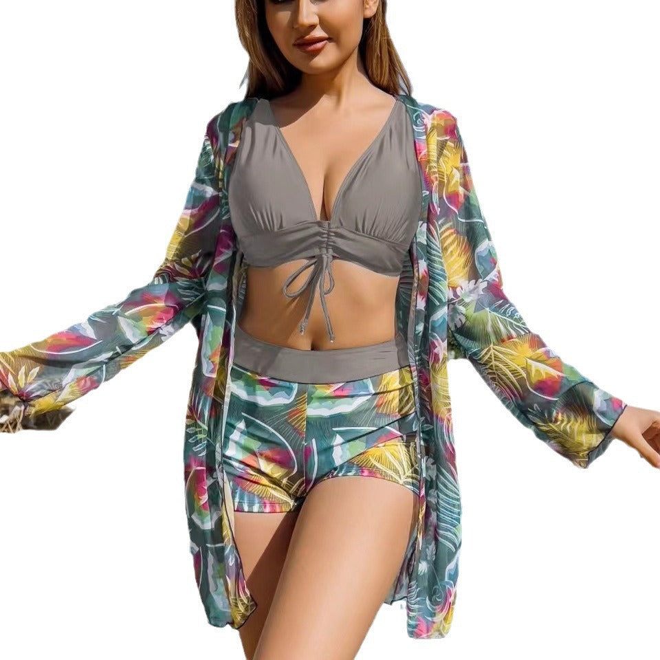 Damen Bikini-Set mit floralem Wickeloberteil und bequemen Shorts Drune