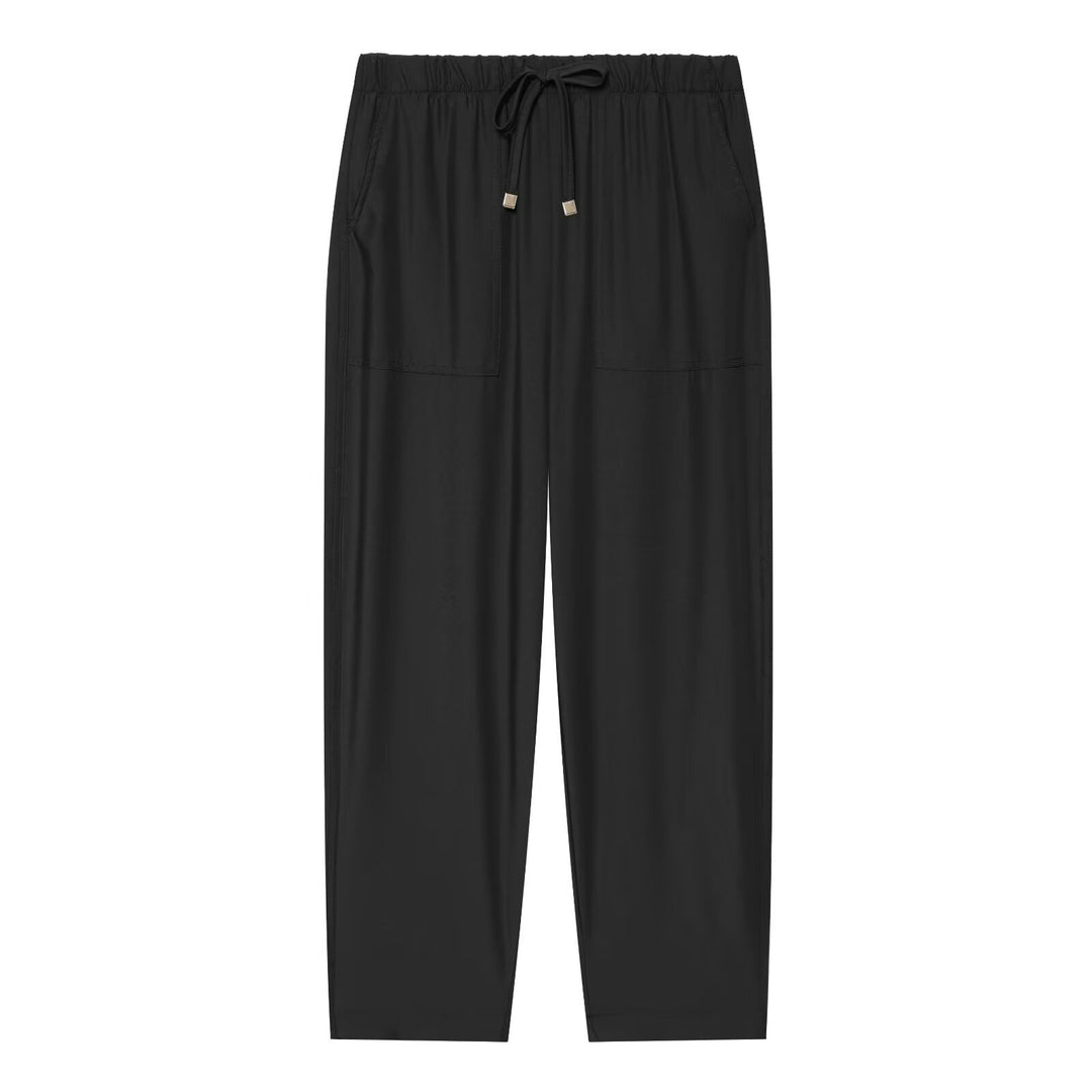 Damen Leichte Relaxed-Cropped-Loungehose mit Gummibund und Eingrifftaschen Drune