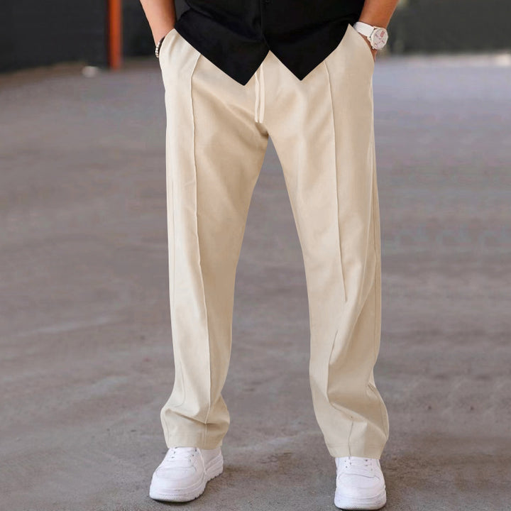 Herren Relaxed-Fit Freizeit-Hose mit Bügelfalte, Tunnelzug und Eingrifftaschen Drune