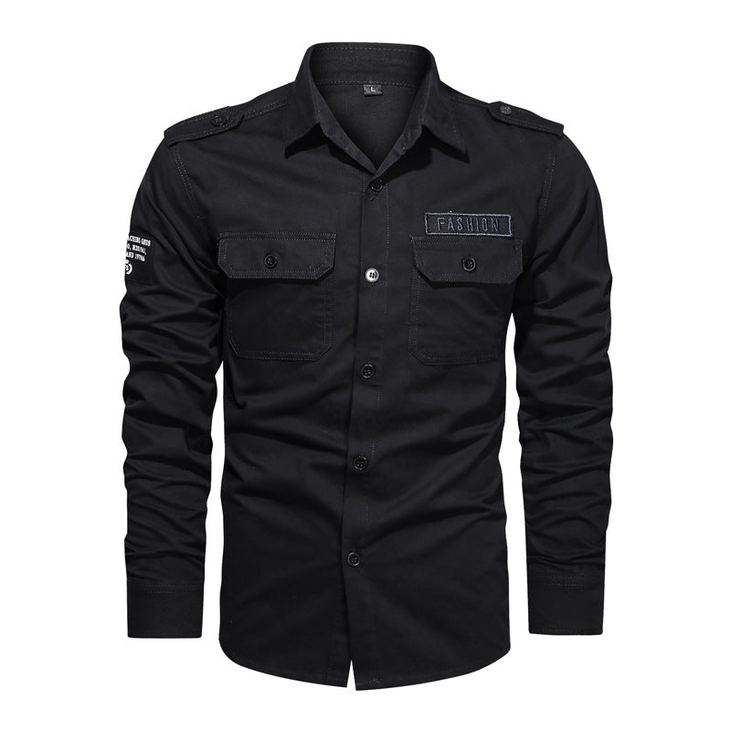 Herren nan robustes Baumwoll-Twill Fieldhemd mit aufgesetzten Klappbrusttaschen Schulterklappen und figurbetonter Passform Drune