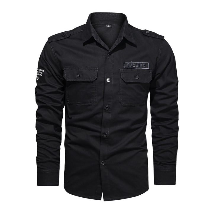 Herren nan robustes Baumwoll-Twill Fieldhemd mit aufgesetzten Klappbrusttaschen Schulterklappen und figurbetonter Passform Drune