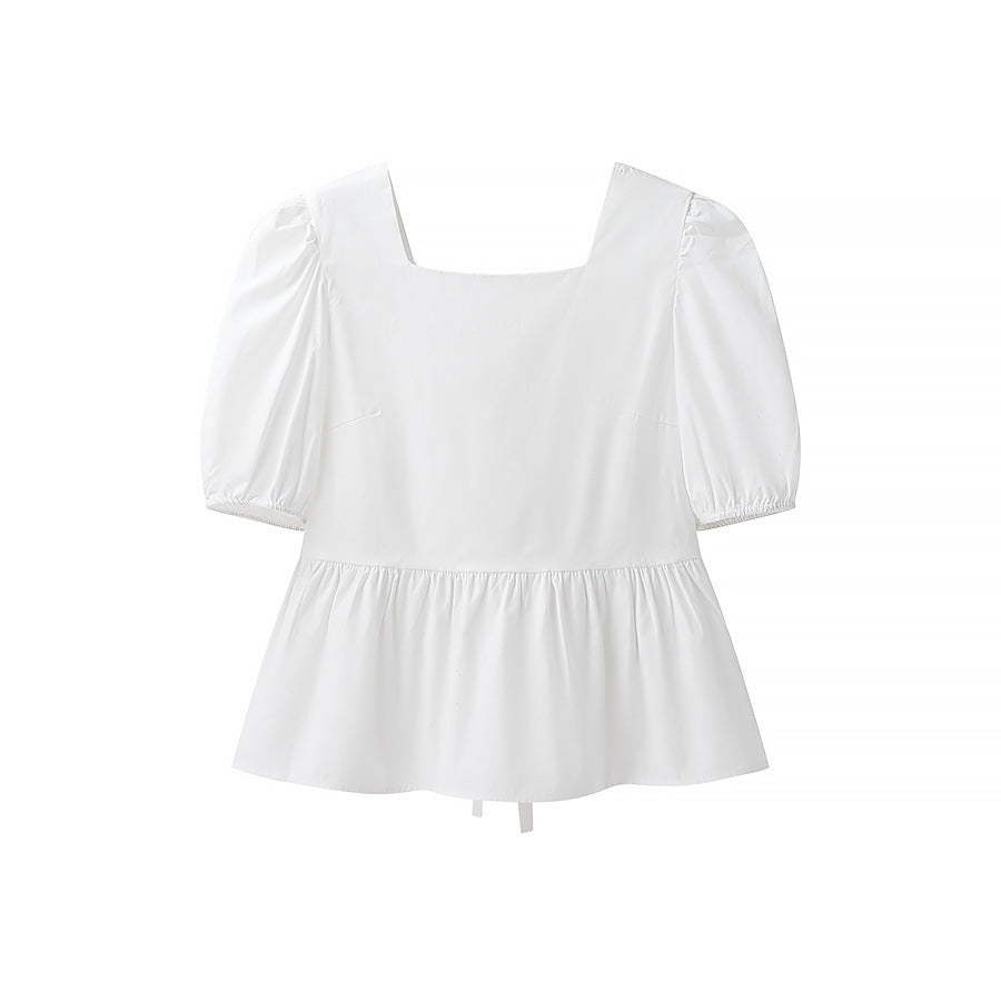 Damen bezaubernde Bluse mit Knoten-Detail und Puffärmeln Drune